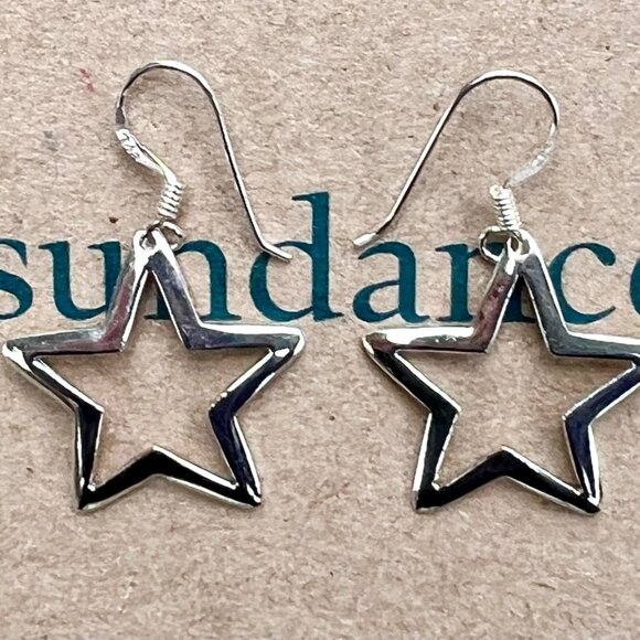 Sundance $78 NEW Sterling Silver STAR 1-1/4" Dangle Holidays Christmas Earrings - Picture 7 of 10
